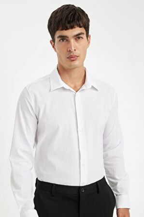 DeFacto Modern Kesim Krinkıl Kumaş Gofre Desenli Uzun Kollu Gömlek D5187AX24AUWT79