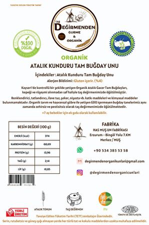 Organik Atalık Kunduru Buğday Unu - 1 Kilo