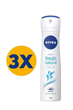 Nivea Kadın Sprey Deodorant Fresh Natural 150ml, Ter Kokusuna Karşı 48 Saat Koruma, Okyanus Özleri, X3Adet