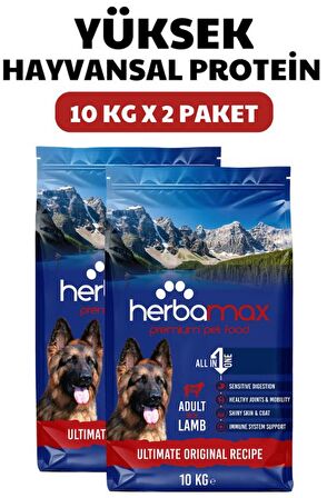 HerbaMax Kuzu Etli ve Pirinçli Yetişkin Köpek Maması 20Kg (2x10Kg)