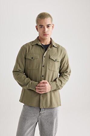 DeFacto Regular Fit Polo Yaka Basic Düz Pamuklu Uzun Kollu Gömlek B2654AX24SPKH470