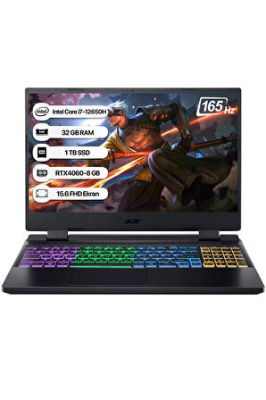 Acer Nitro 5 Intel Core i7 12650H 32GB 1TB SSD RTX4060-8GB Dos 15.6" 165 Hz Taşınabilir Bilgisayar NH.QM0EY.00A-32