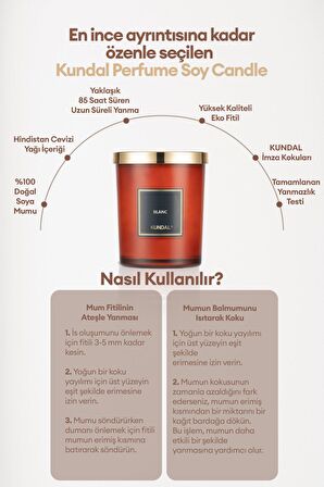 Parfümlü Doğal Soya Mumu KUNDAL Perfume Natural Soy Wax Candle 500G (Blanc)