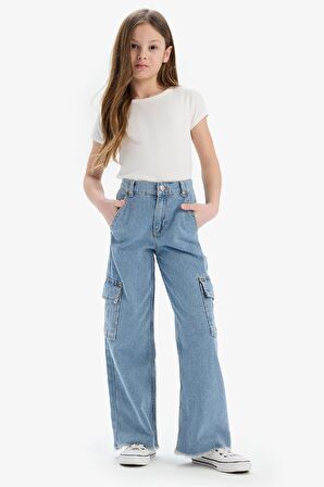 DeFacto Kız Çocuk Wide Leg Kargo Geniş Bol Paça Jean Pantolon E2304A825SPNM39