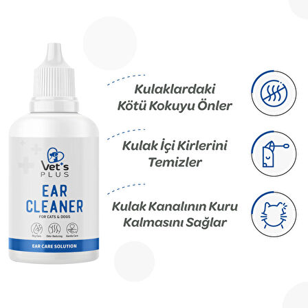 Vet's Plus Kedi ve Köpekler için Kulak Temizleme Solüsyonu 100ml