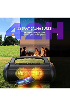 W-KING D10 Bluetooth Hoparlör 120W Partybox 42S Dinleme Işıklı IPX6 Kablosuz Stereo TWS Ses Bombası Siyah