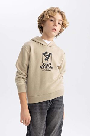 DeFacto Erkek Çocuk Baskılı Kapüşonlu Kalın Sweatshirt B8998A823CWBG281