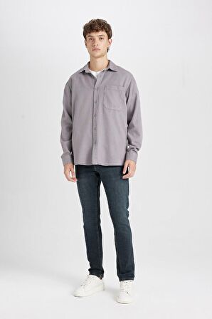 DeFacto Regular Fit Basic Düz Pamuklu Uzun Kollu Gömlek D7406AX24AUGR455