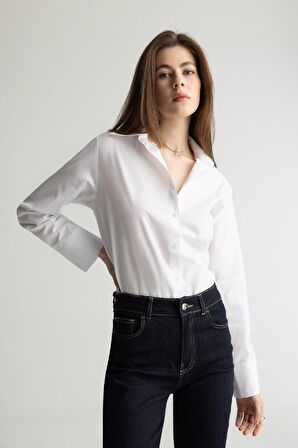 Regular Fit Gömlek Yaka Poplin Uzun Kollu Gömlek