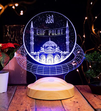 Dini Hediye, Kişiye Özel Mahyalı Camii 3D Led Lamba, Cami Şekilli Masa Lambası