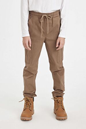 DeFacto Erkek Çocuk Kargo Cepli Beli Bağcıklı Lastikli Paça Cepli Jogger Gabardin Pantolon A9393A824AUBG80
