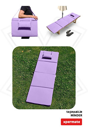 XPERMATE Katlanır Şezlong Minderi - Taşınabilir Kamp Yatağı Su Itici Kumaş 180x60x2 Lila