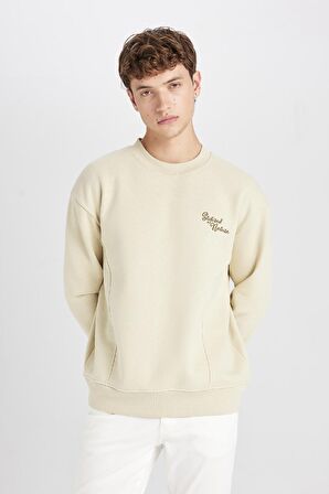Boxy Fit Bisiklet Yaka Sırt Baskılı Sweatshirt