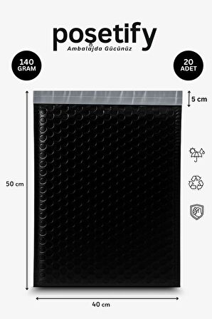 Balonlu Siyah Kargo Poşeti 35x45+5 cm | 140 gr Bantlı Patpatlı Kargo Poşeti | 20’li E-Ticaret Poşeti