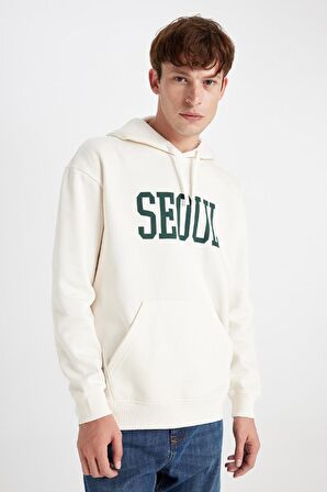 DeFacto Boxy Fit Kapüşonlu Cepli Baskılı Sweatshirt D1780AX24WNER91