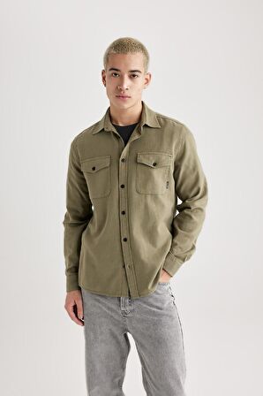 DeFacto Regular Fit Polo Yaka Basic Düz Pamuklu Uzun Kollu Gömlek B2654AX24SPKH470