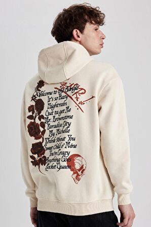 DeFacto Guns N' Roses Boxy Fit Kapüşonlu Sırt Baskılı Sweatshirt B1639AX23WNBG700