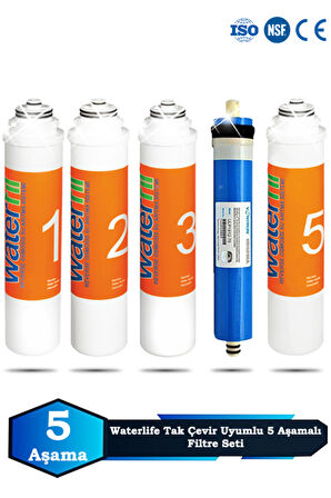 Waterlife Su Arıtma Cihazı Uyumlu 5 Aşama 80 GPD Vontron Membranlı Filtre Bakım Seti