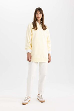 DeFacto Bisiklet Yaka Sırt Baskılı İçi Yumuşak Tüylü Kalın Sweatshirt Tunik C5418AX24SPYL509