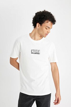 DeFacto Marvel Logo Only Regular Fit Bisiklet Yaka Pamuklu Baskılı Kısa Kollu Tişört C6516AX24AUER105