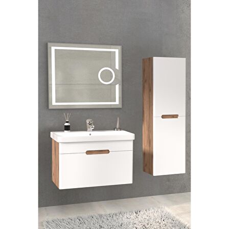 OLIMPIA 80 CM BANYO DOLABI  LED MERCEK AYNALI DORADO / BEYAZ - BOY DOLAP DAHİL