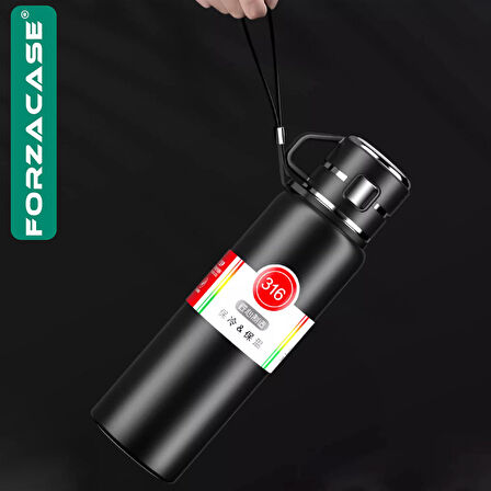 Forzacase Paslanmaz Çelik 1 Litre 10 Saat Sıcak Soğuk Tutan Bardaklı Bitki Hazneli Çay Kahve Su Termosu - FC938