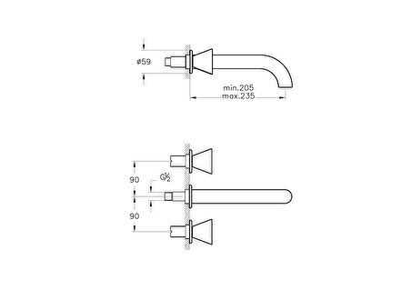 VitrA Liquid A4268939 Ankastre Uzun Lavabo Bataryası, Parlak Siyah