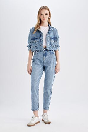 DeFacto Crop Düğmeli Jean Ceket D4196AX24AUNM28