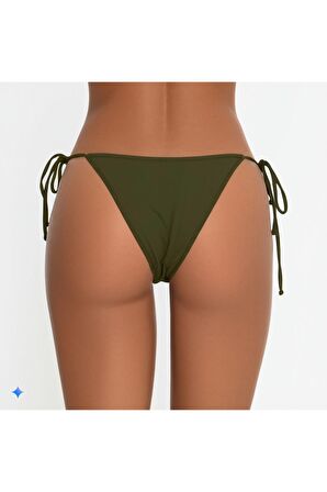 Haki Kenarları ince İp Bağlama Detaylı Bikini Altı