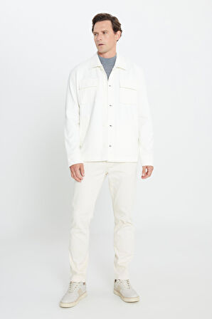 Oversize Fit Bol Kesim Klasik Yaka Pamuklu Desenli Gömlek Ceket