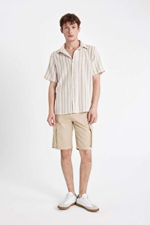Relax Fit Düz Paça Gabardin Bermuda