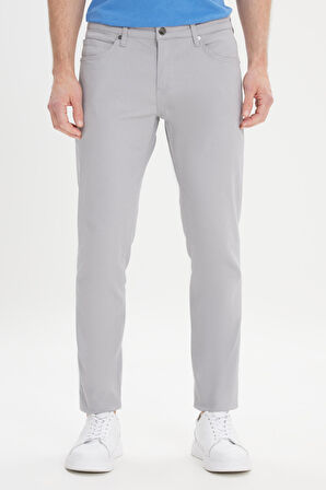 Erkek Gri 360 Derece Her Yöne Esneyen Slim Fit Dar Kesim Diyagonal Desenli Pantolon