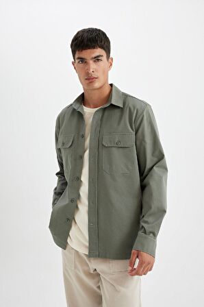 DeFacto Regular Fit Polo Yaka Basic Düz Pamuklu Uzun Kollu Gömlek D1060AX24AUKH496