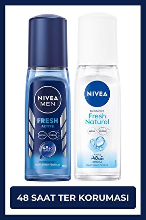 Nivea MEN Erkek Pump Deodorant Fresh Active 75ml ve Kadın Deodorant Fresh Natural 75ml, 48 Saat Ter Koruma