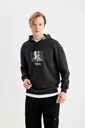 DeFacto Tupac Shakur Boxy Fit Kapüşonlu Sweatshirt B5520AX24SPAR204
