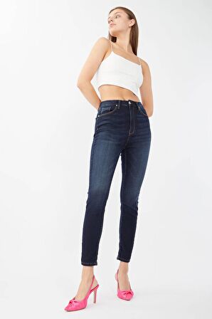 Kadın Koyu Lacivert Süper Skinny Fit Jean Pantolon