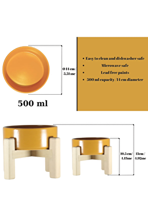 Seramik mama su kabı evcil hayvanlar için çift taraflı kullanılabilen ahşap ayağı ile beraber