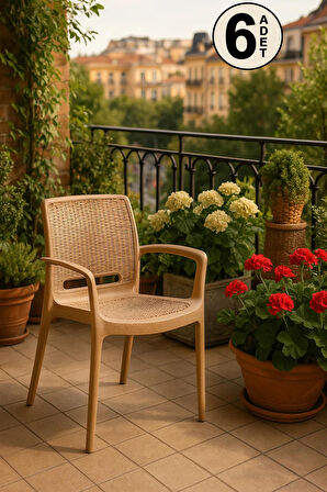6 Adet Rattan Lüx Cappucino Sandalye / Balkon-Bahçe-Teras