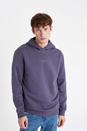 Regular Fit Kapüşonlu Yazı Baskılı Sweatshirt
