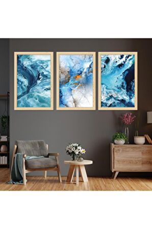 GOLD AYNALI PLEKSİ ÇERÇEVELİ SULUBOYA TARZINDA MİNİMAL SOYUT BİTKİ TABLOSU