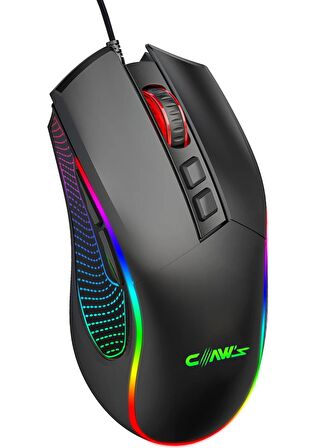 Claw's Crossfire V1 12800 Dpi Full Wide RGB Özel ABS Doku & Claw's Reflex Örgü Kablolu Gaming Mouse - Siyah