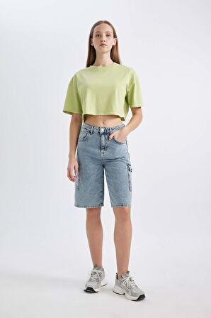 DeFacto Coool Crop Yıkamalı Soluk Efektli Basic Kısa Kollu Tişört C5432AX24SMGN619