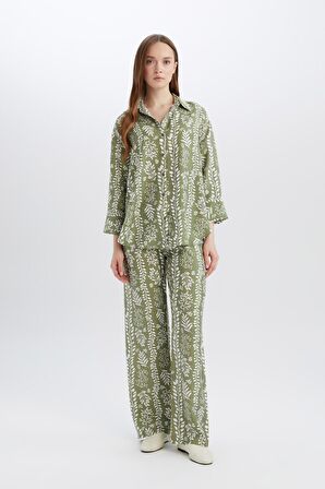 DeFacto Rahat Palazzo Pantolon Wide Leg Geniş Bol Paça Desenli Yüksek Bel C4042AX25SPGN698