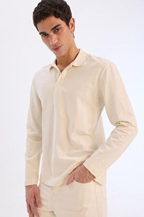 New Regular Fit Basic Düz Uzun Kollu Pike Polo Tişört