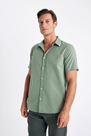 DeFacto Regular Fit Yazlık Polo Yaka Pamuklu Basic Düz Kısa Kollu Gömlek D1057AX24SMKH450