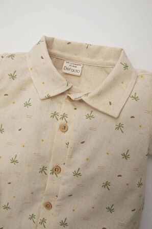 DeFacto Erkek Bebek 2'li Takım Müslin Palmiye Desenli Kısa Kollu Çıtçıtlı Zıbın Şort C5186A524SMBG286