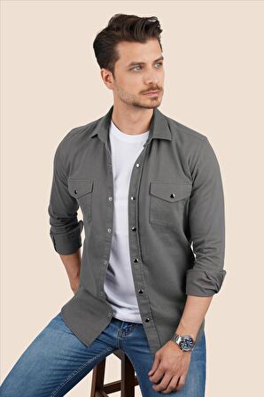 Füme Slimfit Gerçek Kot Erkek Gömlek