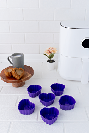 Onikiden Airfryer Silikon Kalp Muffin Kek Kalıbı 6’lı- Tüm Hava Fritözleriyle Uyumlu Sl11