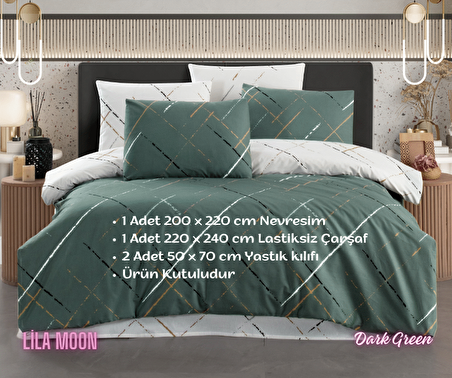 Ranforce Light Reflection Darkgreen Çift Kişilik Pamuklu Nevresim Takımı