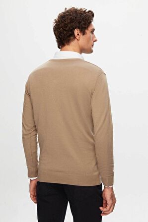 Ds Damat Slim Fit Bej Pamuk Karışımlı 2'Li V Yaka Triko Ve Gömlek 1HC0206VBN01